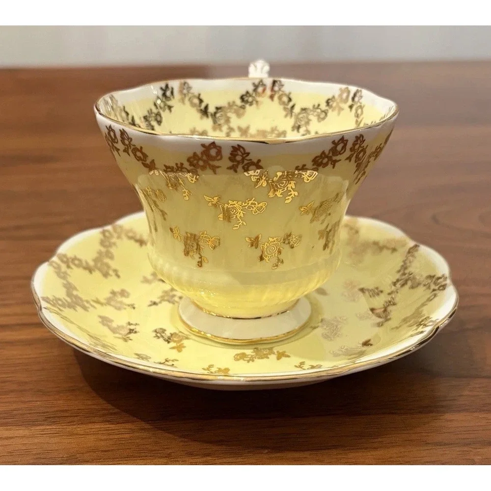 Royal Albert Sovereign Series Tea Cup and Saucer Set Yellow Gold Bone China